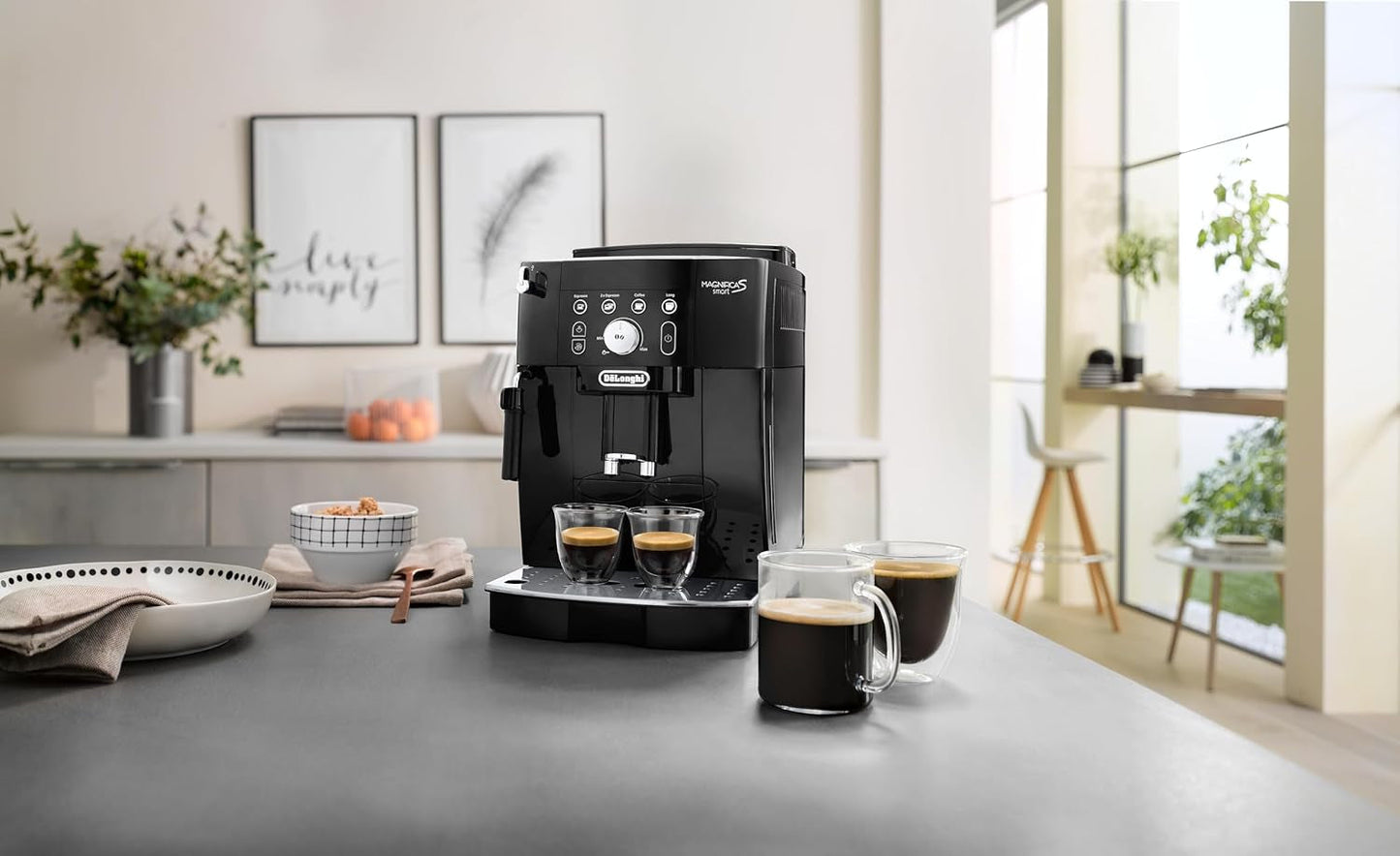 De'Longhi Magnifica S Smart ECAM 230.13.B Volautomatische espressomachine met melkopschuimer voor cappuccino, espresso, koffie en longcoffee, directe keuzeknoppen en draaiknop, 2-kops functie, zwart