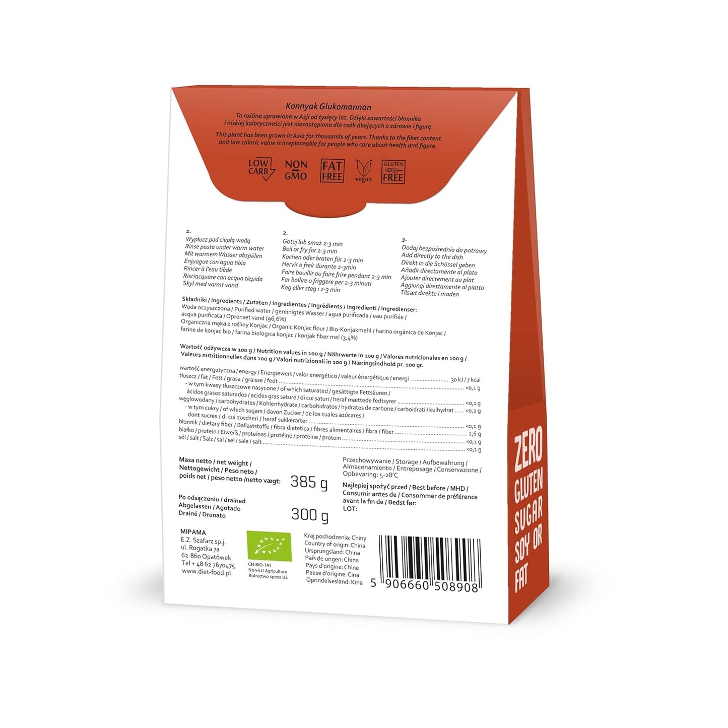 Fettuccine Konjac Noodles Bio Shirataki Diet-Food - 300 g, koolhydraatarm, suikervrij, keto, veganistisch, caloriearm, glutenvrij en eivrij, gemaakt van Konjac-meel