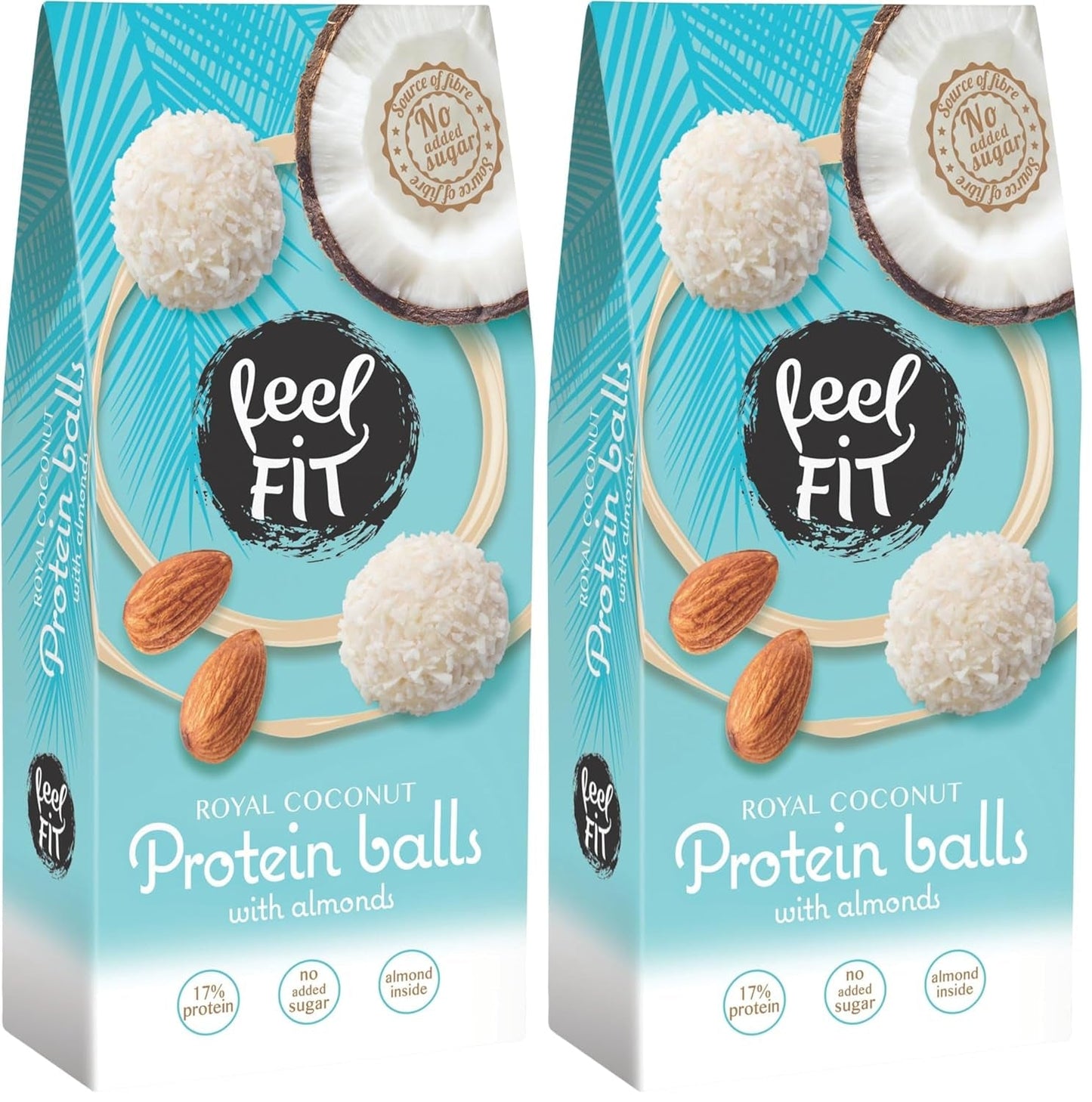Suikervrije kokospralines met amandelen, feel FIT, geen toegevoegde suikers, 17% eiwit, 63 g