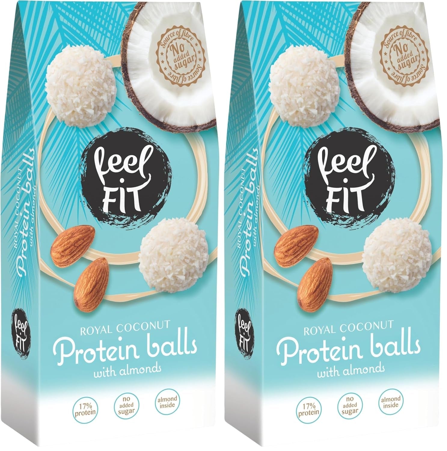 Suikervrije kokospralines met amandelen, feel FIT, geen toegevoegde suikers, 17% eiwit, 63 g