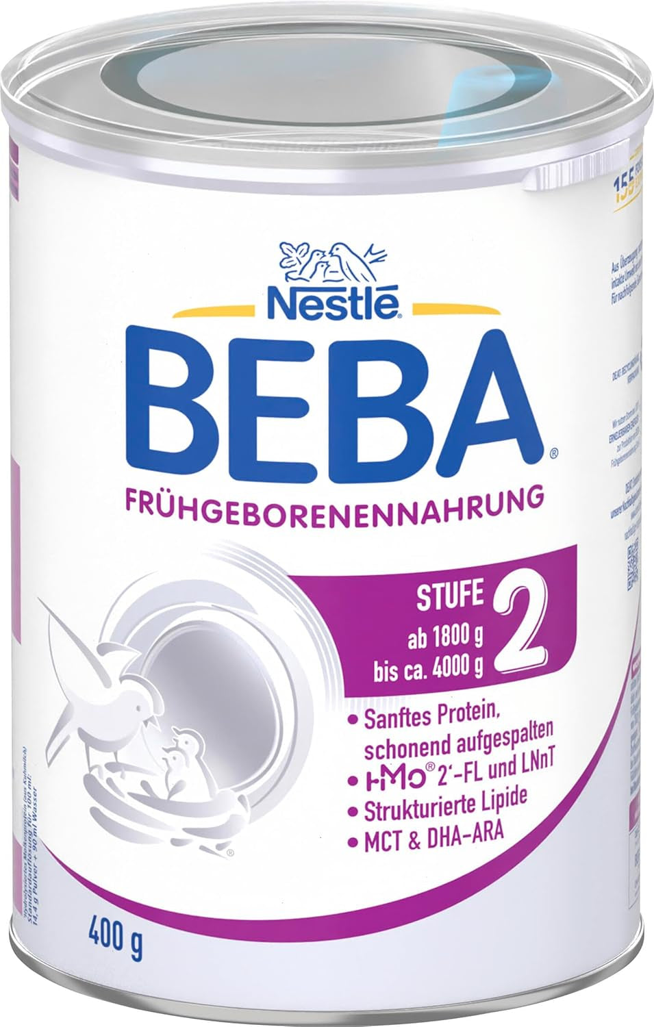 BEBA Premature Infant Formula Stage 2 - Premature baby's na ontslag uit het ziekenhuis, babyvoeding, babymelkpoeder, 1 pak (1 x 400 g)