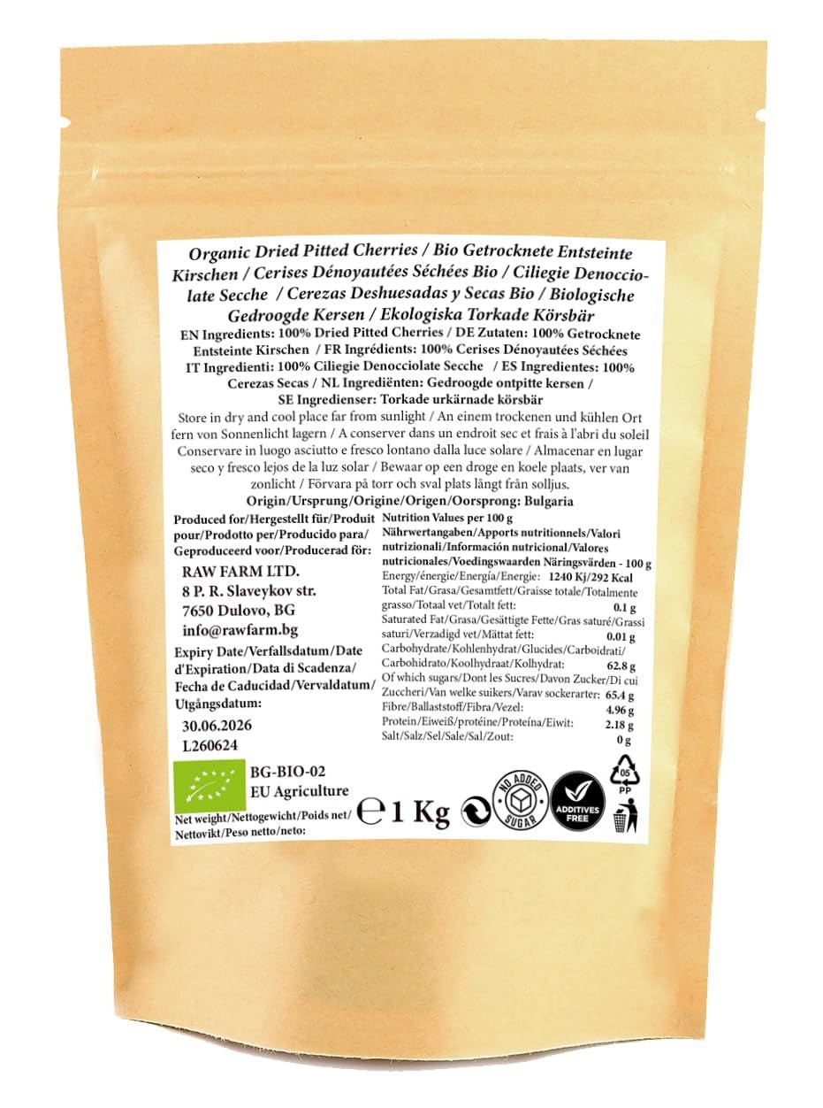 1 kg gedroogde biologische kersen, zonder pit, zonder toevoegingen, zoetstoffen en conserveermiddelen Gedroogde producten Naty Shop