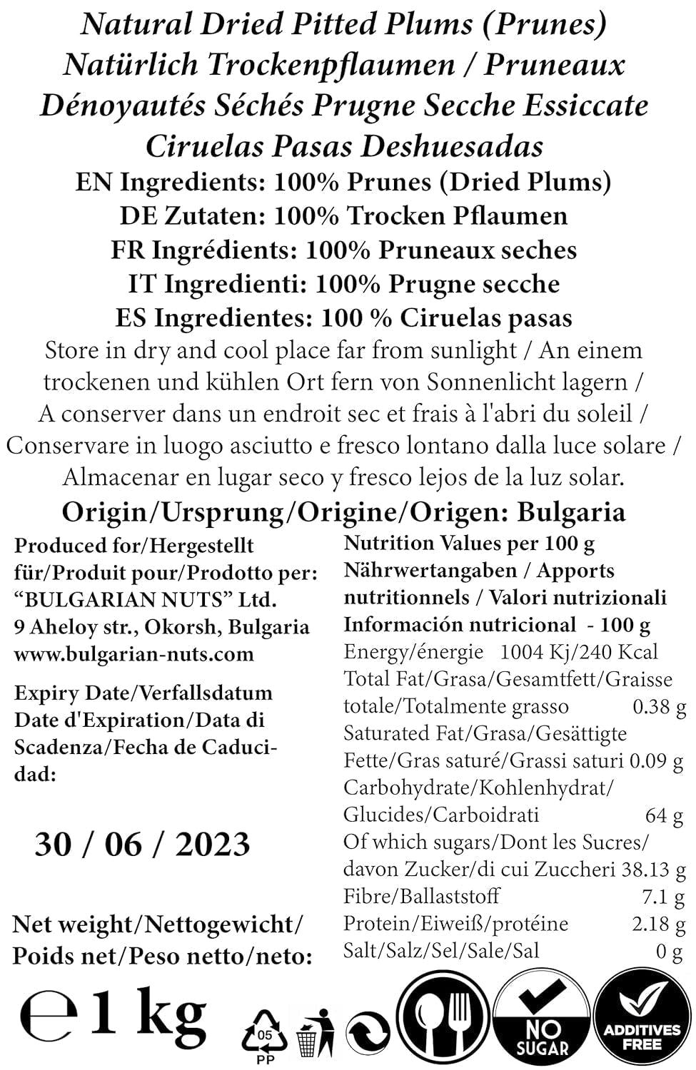 1 kg Natuurlijk gedroogde pruimen, zonder pit, zonder toevoegingen, zonder suiker, zonder zoetstoffen, niets kunstmatigs, uit Bulgaarse fruittuinen Gedroogde producten Naty Shop