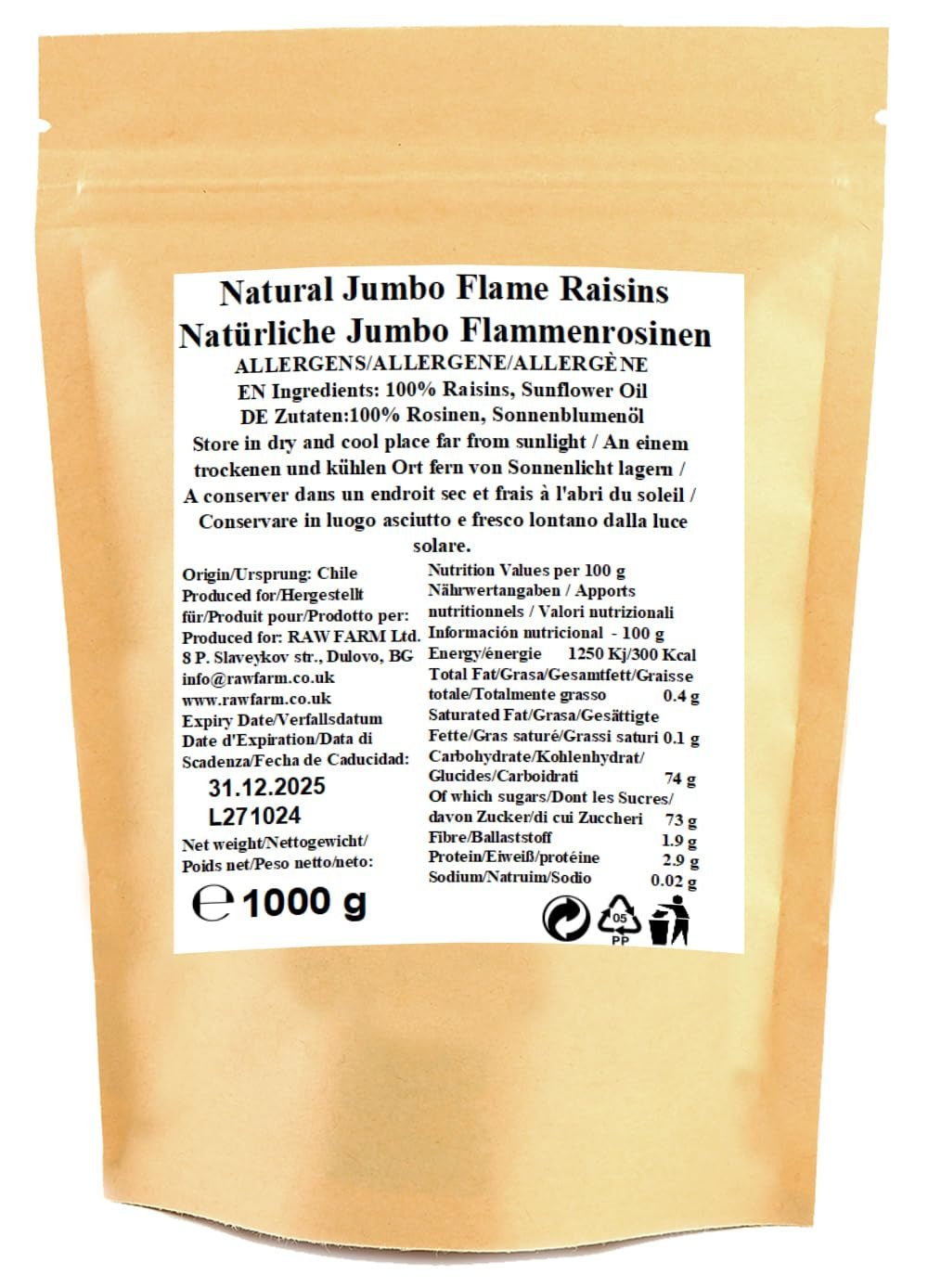 1 kg rauwe Jumbo Flame rozijnen, heel fruit, glutenvrij, sojavrij, geen toegevoegde suikers, geen bewaarmiddelen, geen zoetstoffen, met zonnebloemolie Gedroogde producten Naty Shop