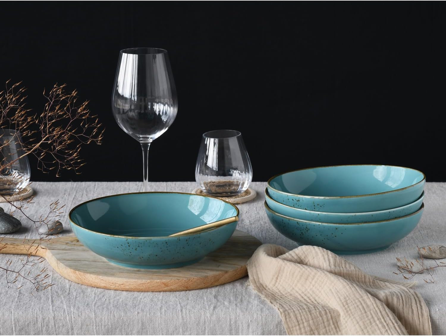 Creatable, 21683, Serie Nature Collection Water, 4-delige set voor 4 personen, Poke Bowl uit Steinzeug, spülmaschinen- en microwellengeeignet, Qualitätsproductie