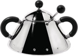 Alessi theepot met roestvrijstalen lepel, PA-handgrepen en knop, zwart