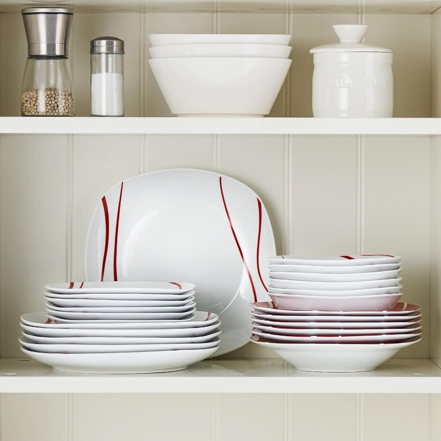 MALACASA Serviesset voor 6 personen, Felisa Porseleinen Serviesset 24-delig, Moderne Serviesset met 6 Dinerborden, Dessertborden, Suma Borden en Kommen, Perfect voor Kerstmis en Dagelijks Gebruik