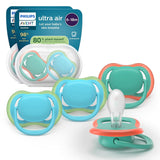 Philips AVENT ultra air-fopspenen - verpakking van 4 BPA-vrije, ademende fopspenen voor baby's van 6-18 maanden, inclusief draagtas en sterilisatie, schildpad-/walvispatroon (model SCF085/66)