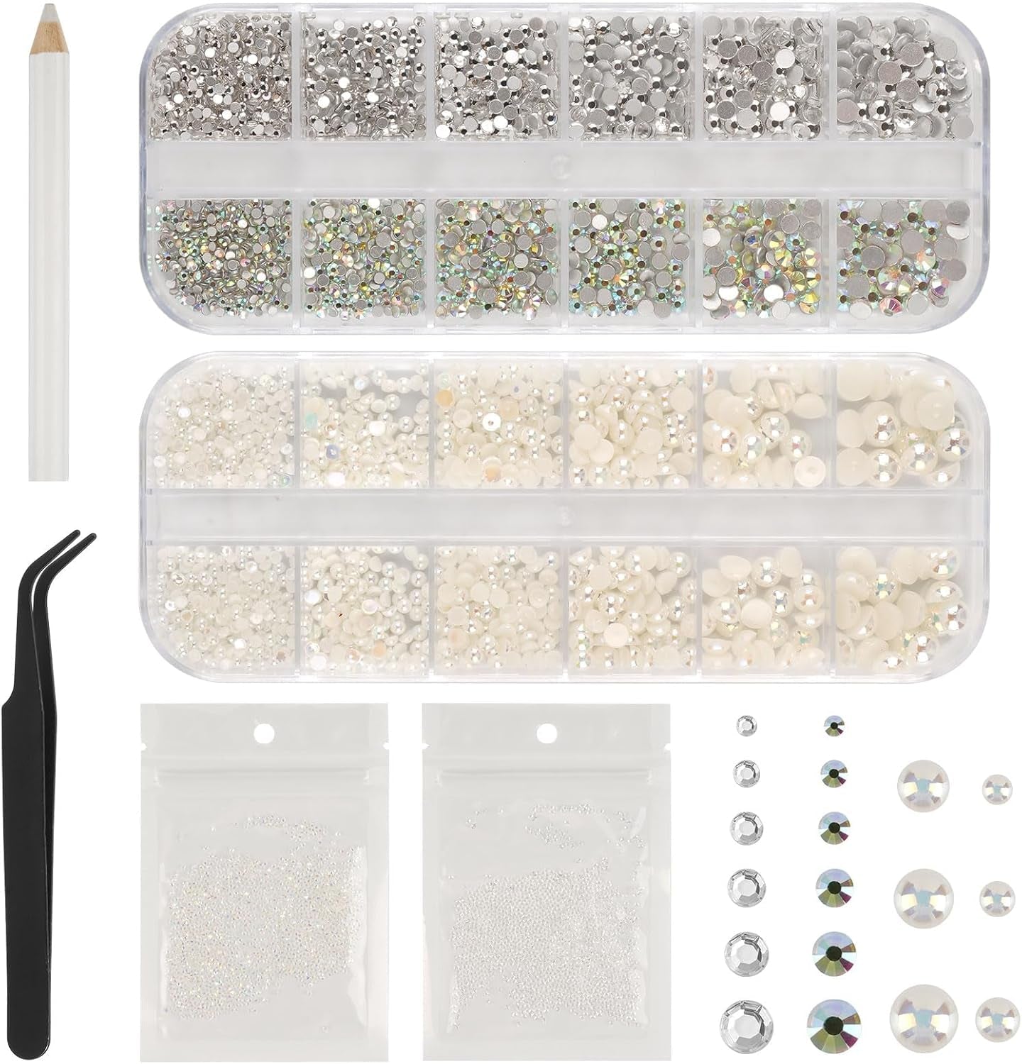 5820 Stück Strasssteine ​​​​Nägel, Glitzersteine ​​​​Nägel en Halbrunde Perlen, AB Kristall Rhinestones, Flatback Nagel Steine ​​​​Mit Pinzette en Stift Für Nagel/Diy (Mehrere Größen en Farben)