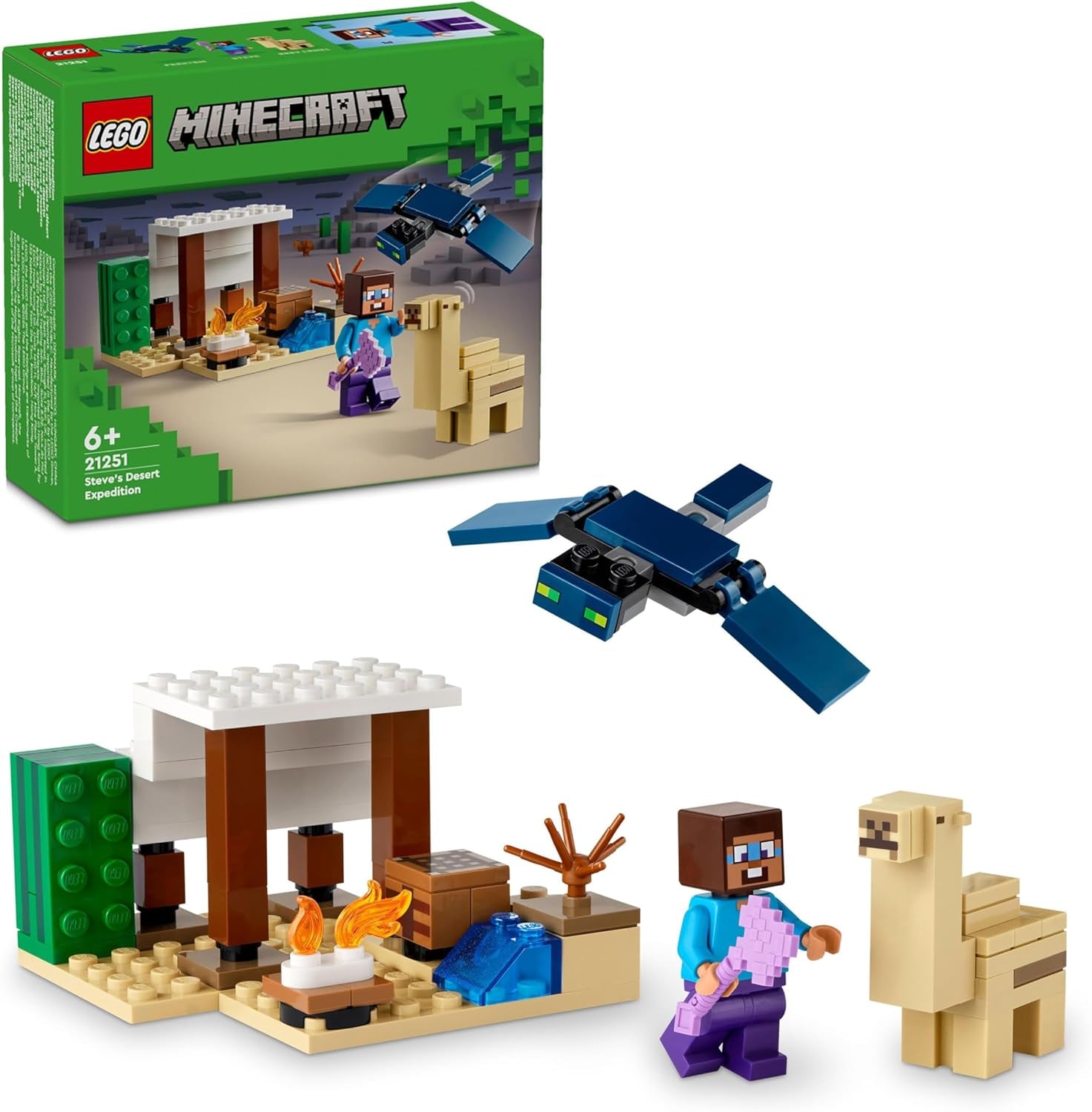 LEGO Minecraft Steve's woestijnexpeditie, videogameset voor jongens en meisjes, Steve Biome, huis, figuren en kameelspeelgoed, gamercadeau voor 6 jaar oud 21251 Bouwsets Bekijk de standaardtitel van de LEGO Store