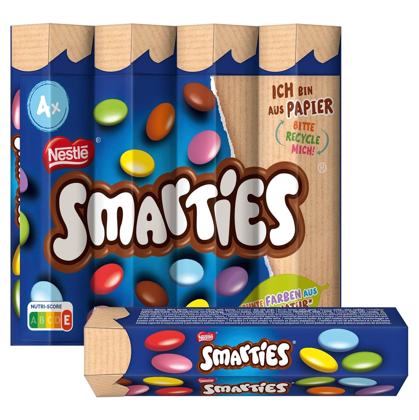 Nestlé SMARTIES Multipack, kleine rol, chocoladekleurige linzen, ideaal voor kinderverjaardagen, natuurlijke kleuren, zeshoekige rol, verpakking van 12 (12x (4 x 34g))