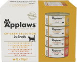 Applaws 100% natuurlijk premium natvoer voor katten, kippenbouillon, selectie voor volwassen katten - 4 dozen (12 x 70 g)