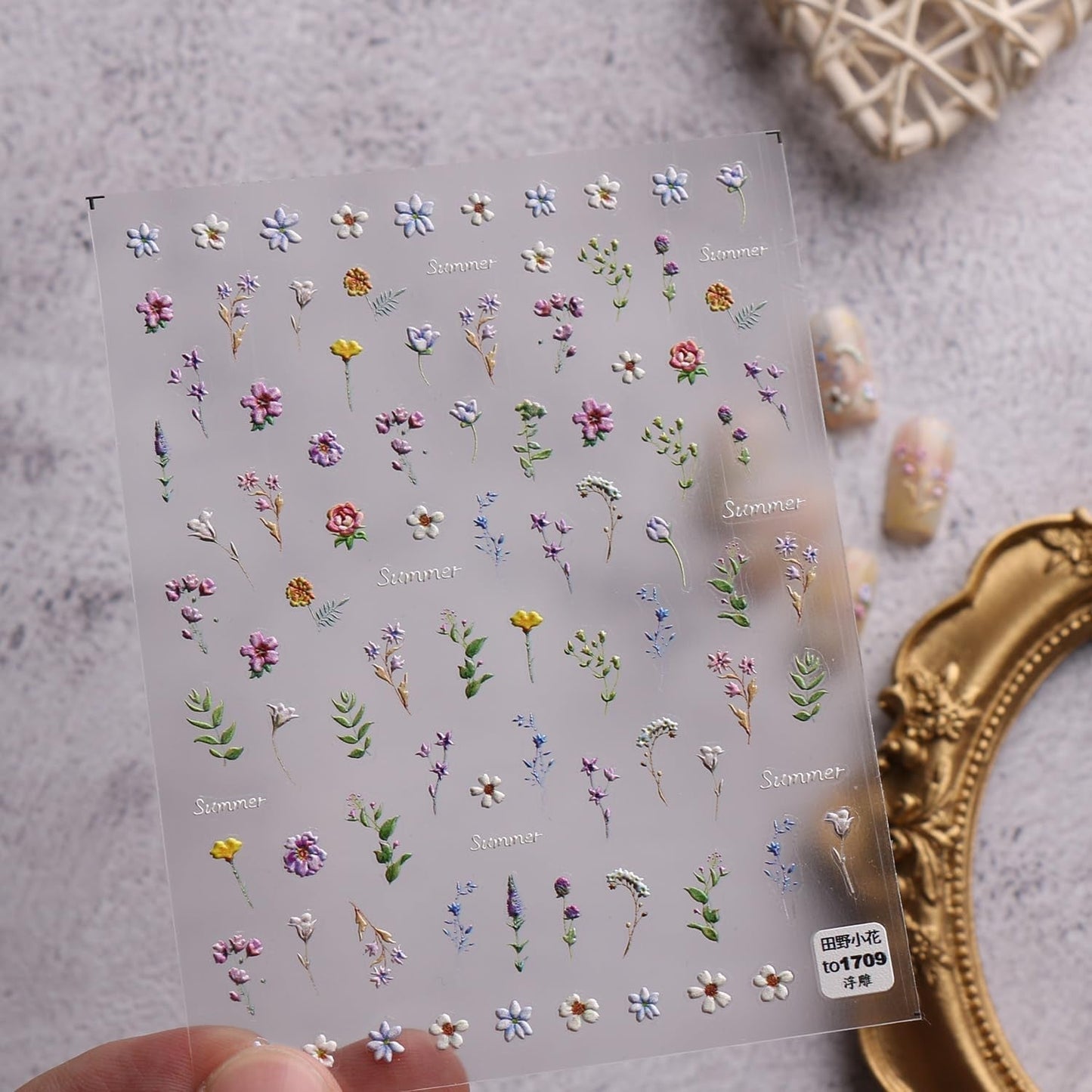 JMEOWIO 3D Nagelsticker Blume Frühling Sommer Floral Nail Art Sticker Selbstklebend Nagelaufkleber 5D Stereoskopische Decoratie Nageldesign Zubehör 1 Blatt