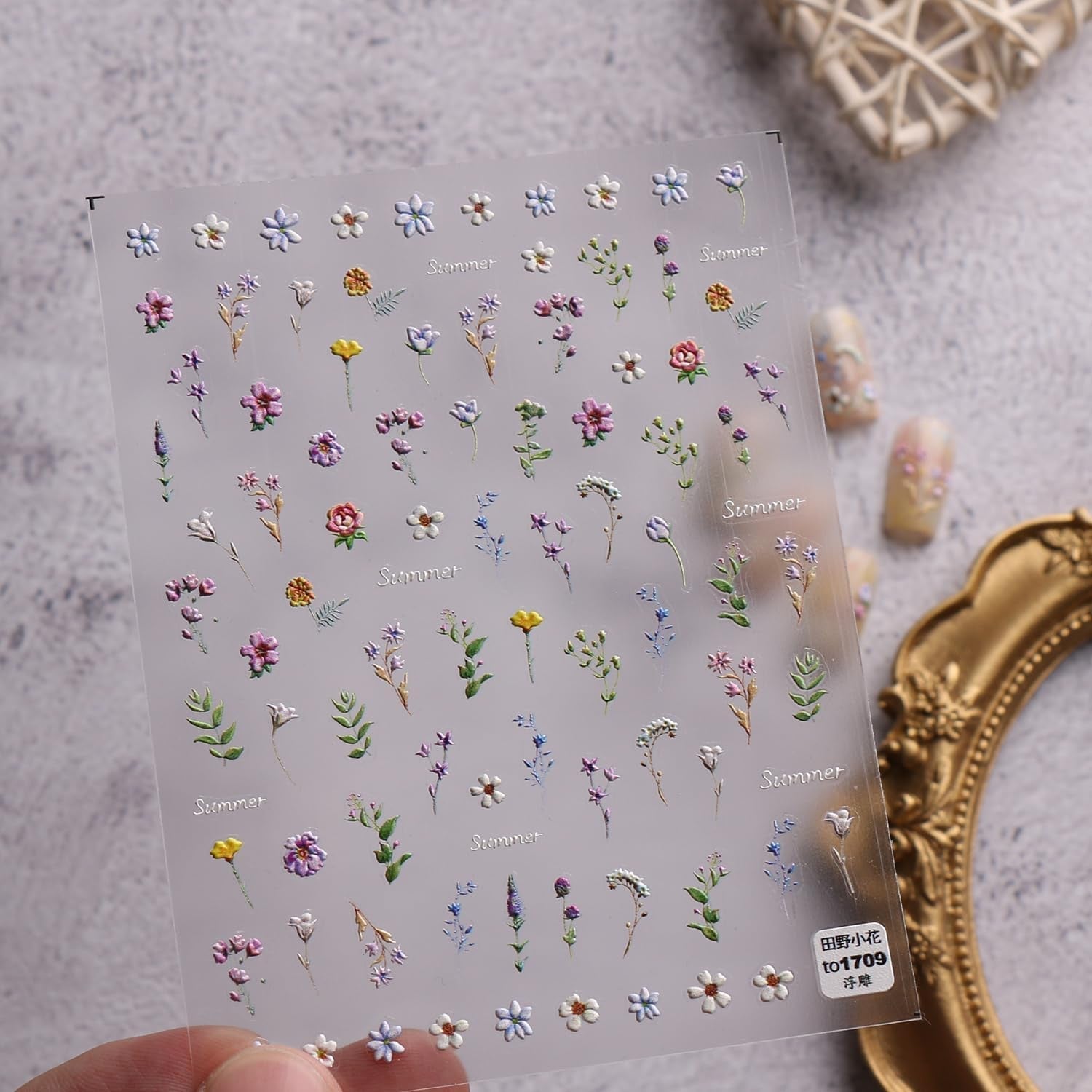 JMEOWIO 3D Nagelsticker Blume Frühling Sommer Floral Nail Art Sticker Selbstklebend Nagelaufkleber 5D Stereoskopische Decoratie Nageldesign Zubehör 1 Blatt