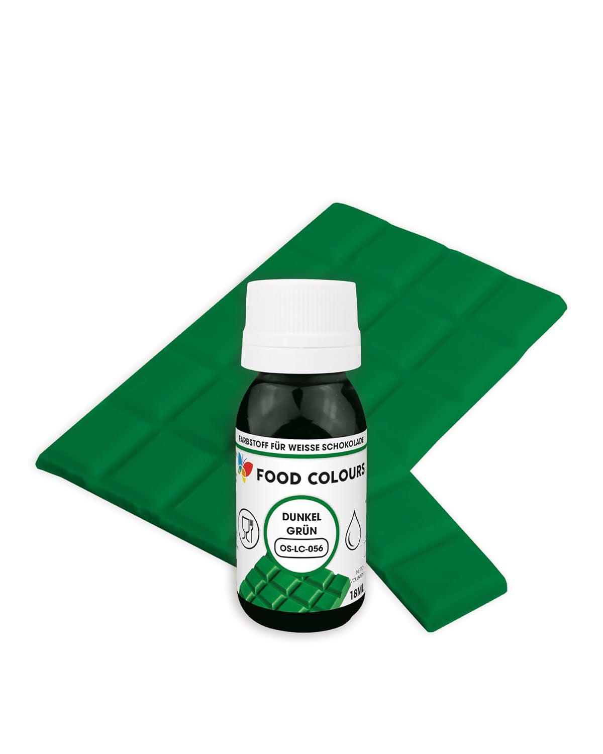 Voedingskleurstof OS-LC DONKERGROEN 18 ml Voedingskleurstof voor witte chocolade, pralines, crèmes, vette gebakjes, decoraties voor cakes en taarten