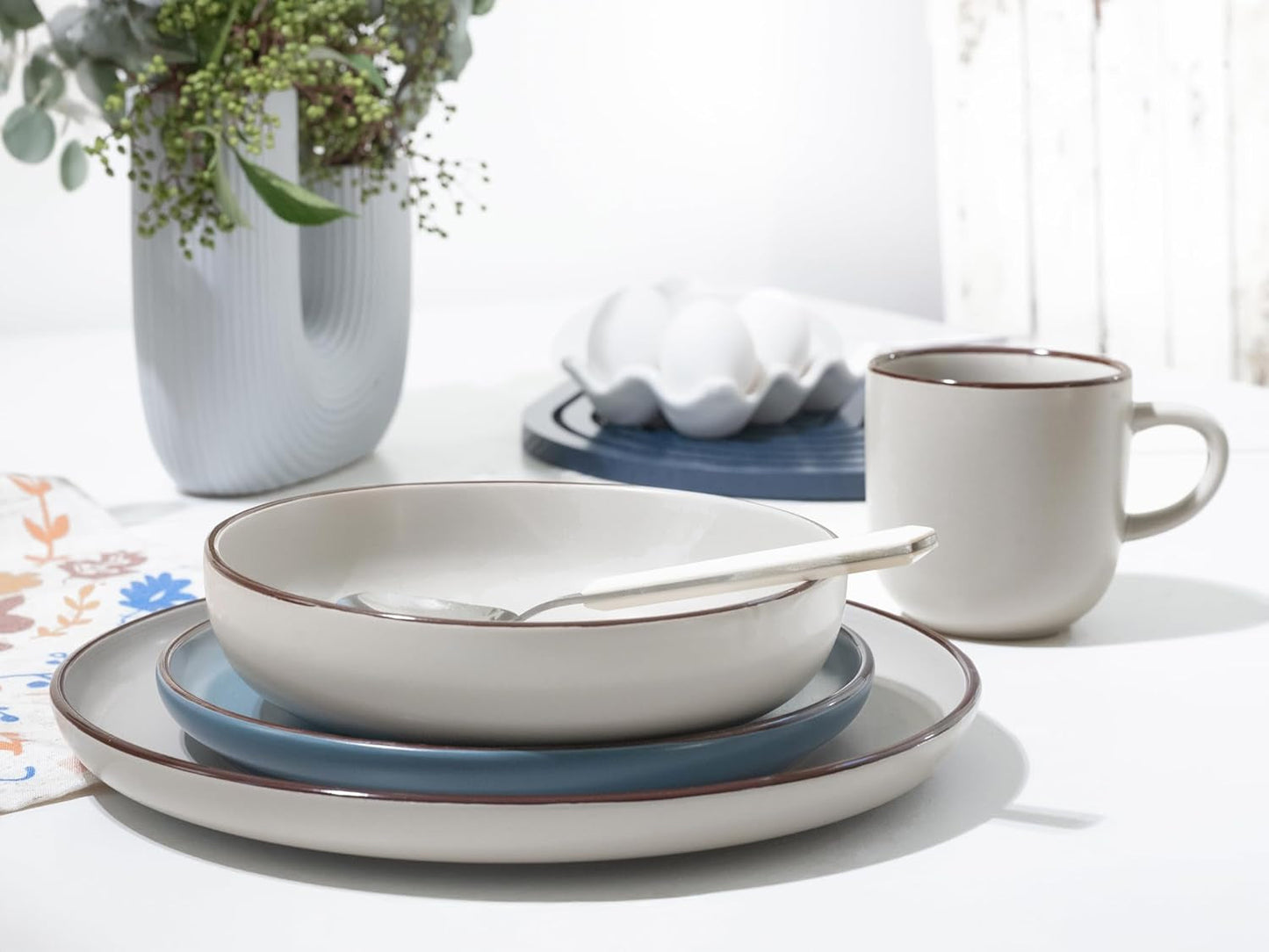 CreaTable, 21016, moderne Scandic blauw-grijze serie, 16-delige serviesset, porseleinen combiservies, vaatwasmachine- en magnetronbestendig, kwaliteitsfabricage