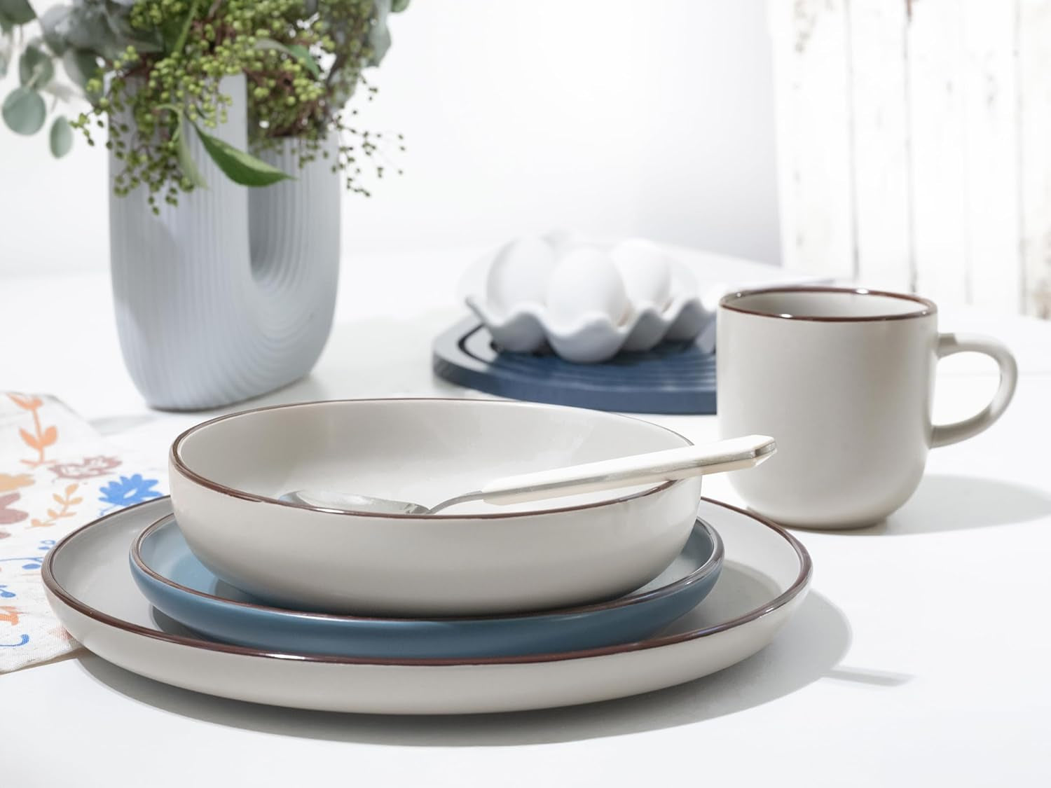 CreaTable, 21016, moderne Scandic blauw-grijze serie, 16-delige serviesset, porseleinen combiservies, vaatwasmachine- en magnetronbestendig, kwaliteitsfabricage