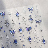 JMEOWIO 3D Nagelsticker Blauer Nail Art Sticker Selbstklebend Nagelaufkleber 5D Stereoskopisch Mondstern Decoratie Nageldesign Zubehör 1 Blatt