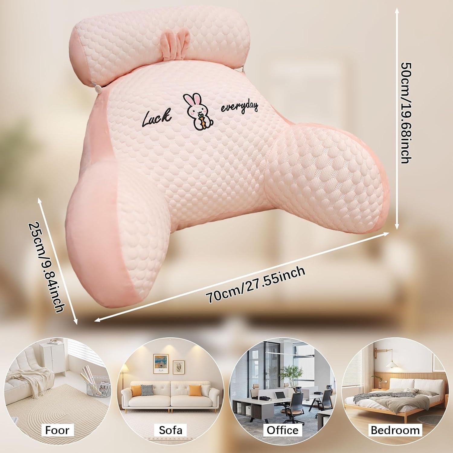 Leeskussen, bedkussen, extra groot rugkussen voor volwassenen 70x50cm voor lezen met afneembare nekrol en steunarm, comfortabel leeskussen voor bed en bank (roze, extra groot)