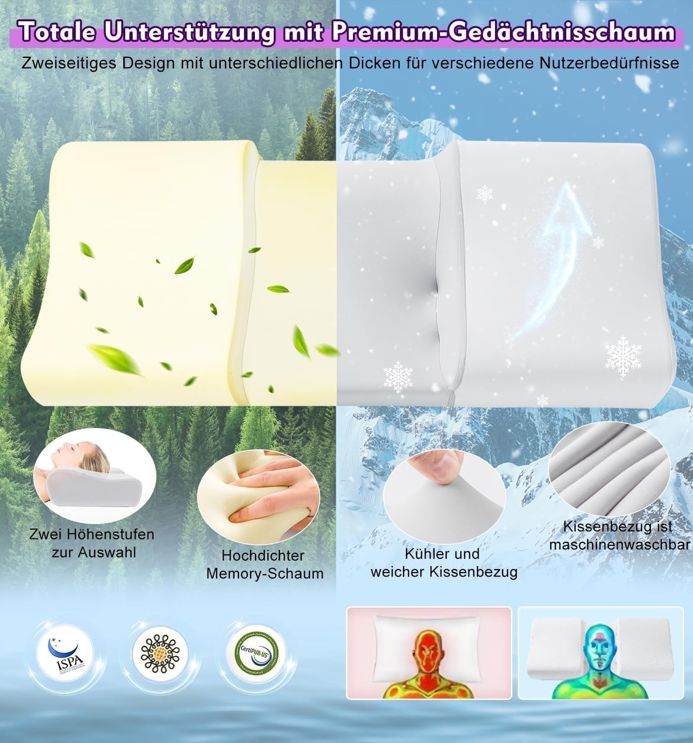 Hydomi Antirimpelkussen 2-in-1 Anti-verouderingsschoonheidskussen Orthopedisch neksteunkussen Nek- en schouderpijn Memory Foam Kussen om uw hoofd recht te houden Cervicale orthopedische kussens Naty Shop
