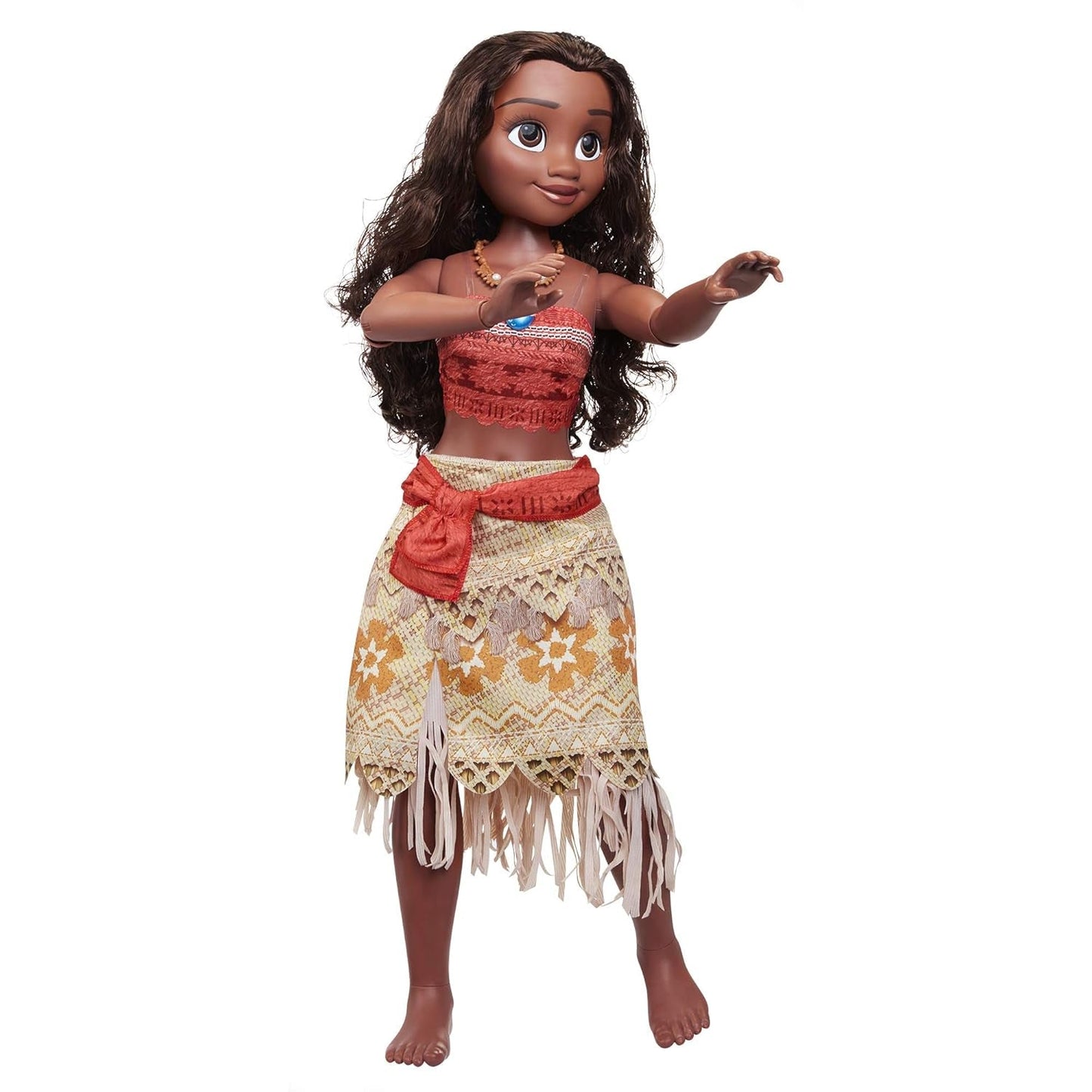 Disney Princess Moana 80 cm speelpop van Jakks Pacific Beweegbare pop met borstel om haar golvende krullen te kammen Filmgeïnspireerde jurk Afneembare ketting met hanger Poppen Naty Shop