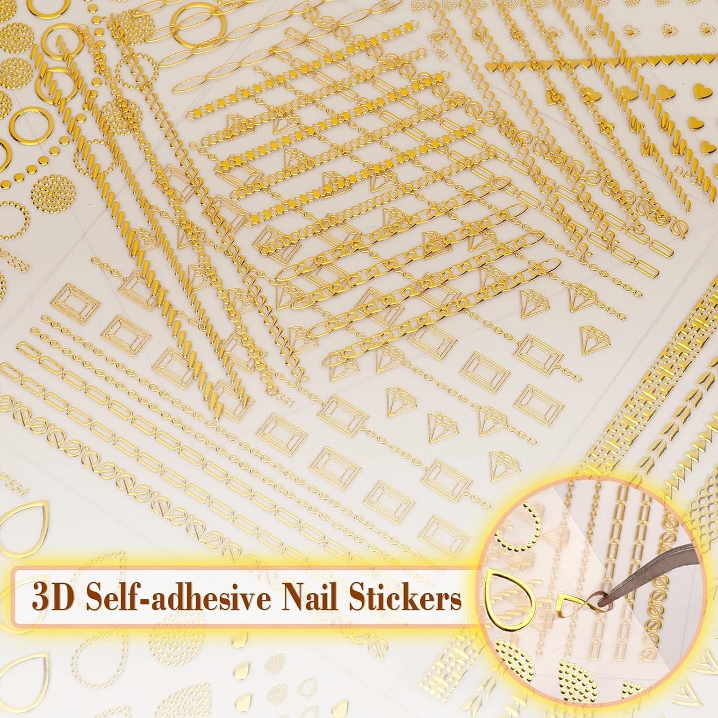 MWOOT 10 vellen gouden nagelsticker Abziehbilder Nail Art Sticker, 3D zelfklevende nagelstickers set Linien Streifenband Design, DIY Metallic Nailart Aufkleber Maniküre Zubehör Für Nagel Decoratie
