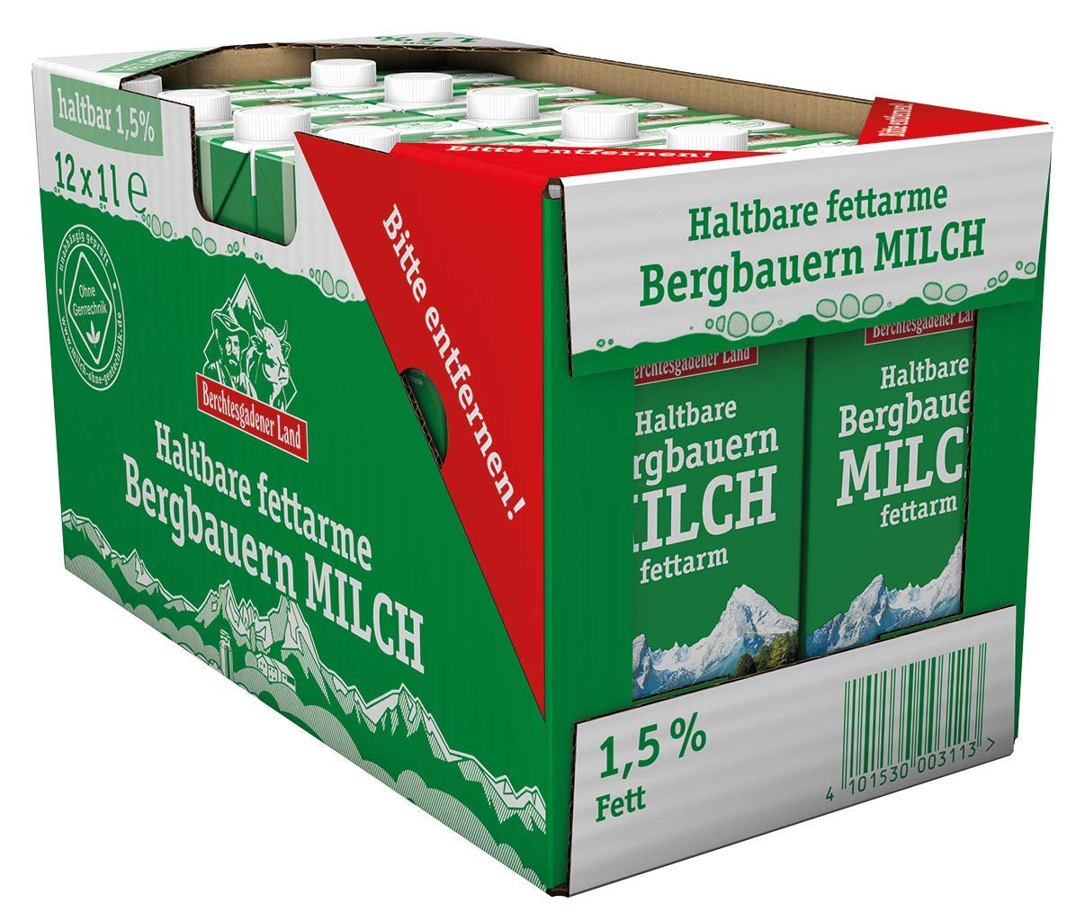 Berchtesgadener Land Haltbare Bergbauern-Milch, 1,5% Fett, 12er-pakket (12 x 1 l)