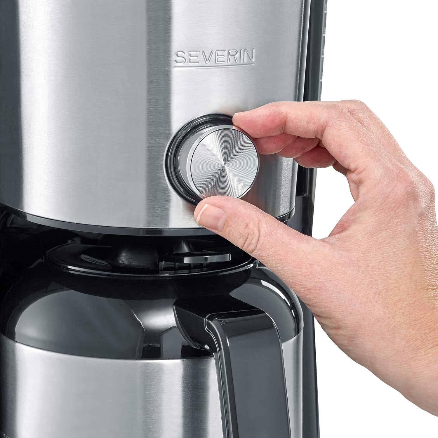 SEVERIN "TypeSwitch" espressomachine met thermische karaf, AromaSwitch voor keuze tussen 2 zetprofielen, koffiezetapparaat voor maximaal 10 kopjes, 1000W, geborsteld roestvrij staal-zwart, KA 4845