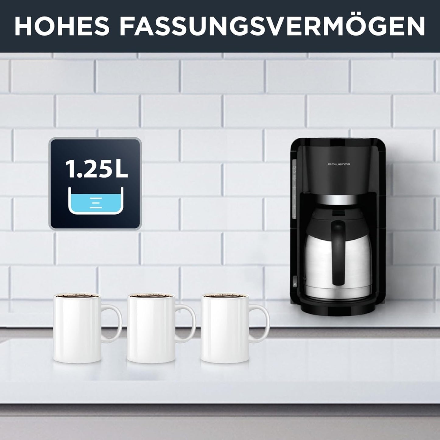 Rowenta Adagio filter-espressomachine, roestvrijstalen thermische karaf, houdt koffie tot 4 uur warm, capaciteit van 10-15 kopjes, capaciteit van 1,25 liter, verwijderbare filtermand, automatische uitschakeling, zwart, CT3818