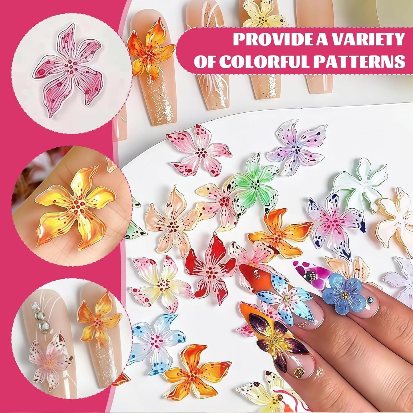 50 stuks 3D Blume Nail Charms Set, Bunte Nageldesign Zubehör, Nägel Charms en Nagel Art Charms, Perfect voor Nailart, Nageldecoratie en DIY Nageldesign