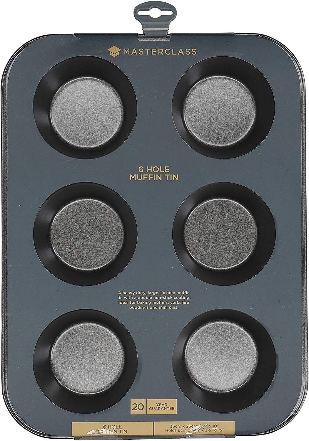 Masterclass Tiefes Muffinblech/Yorkshire Puddingform, 6-Loch-Form Mit PTFE-, PFOA- en Bpa-Freier Antihaftbeschichtung, Robuster 1 Mm Kohlenstoffstahl, Grau, 35 X 26 Cm Vormen en bakplaten Naty Shop