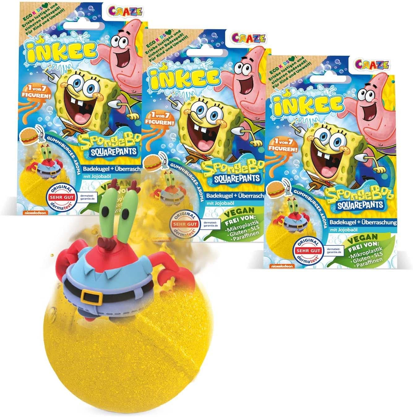 INKEE Spongebob Surprise Kids Bath Bomb Spongebob Squarepants Collectible 80 Gram Naty Shop Set van 3 Spongebob Surprise Bath Bombs