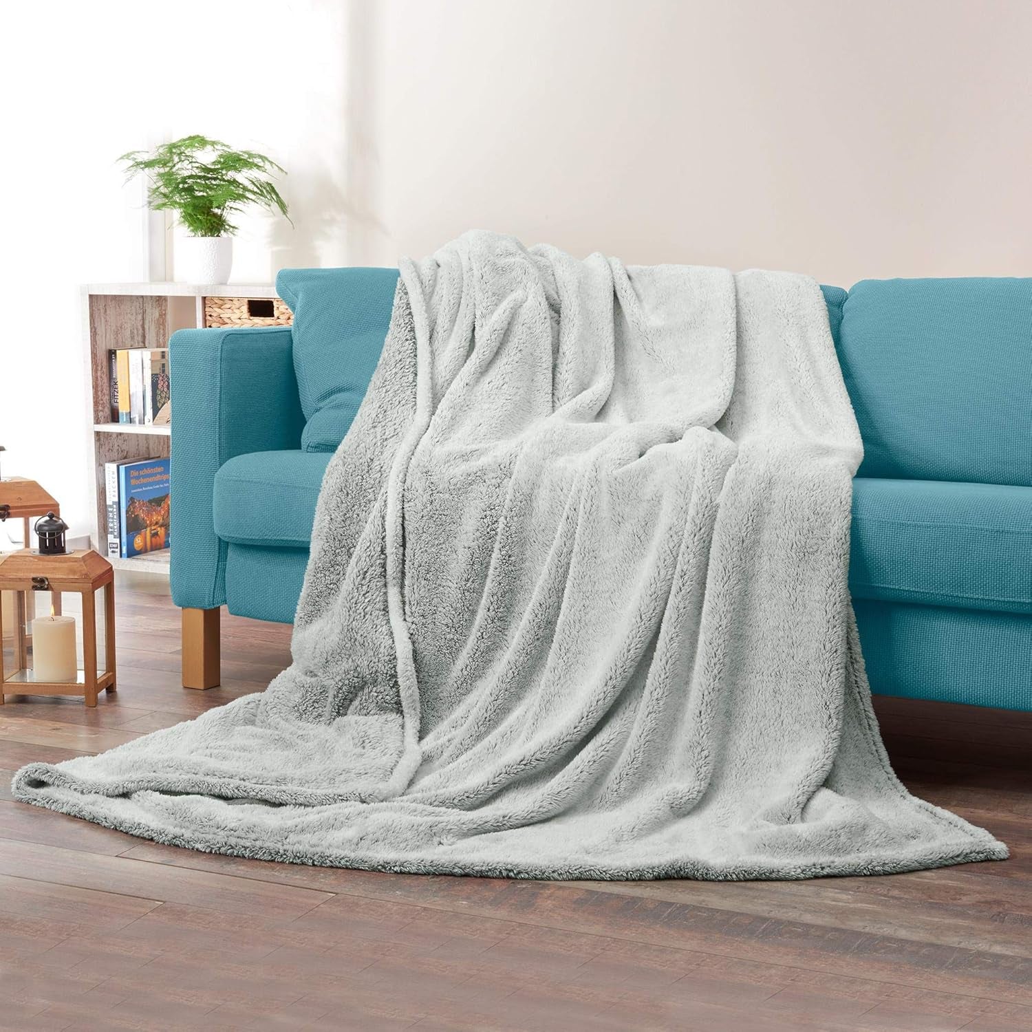Aqua-Textil Pluizige knuffeldeken 150 X 200 Cm Grijs Wit Melange Pluche TV-deken Sprei Sherpa Fleece Oeko-Tex Ottawa Bedden en dekens Besuche den aqua-textil-Store