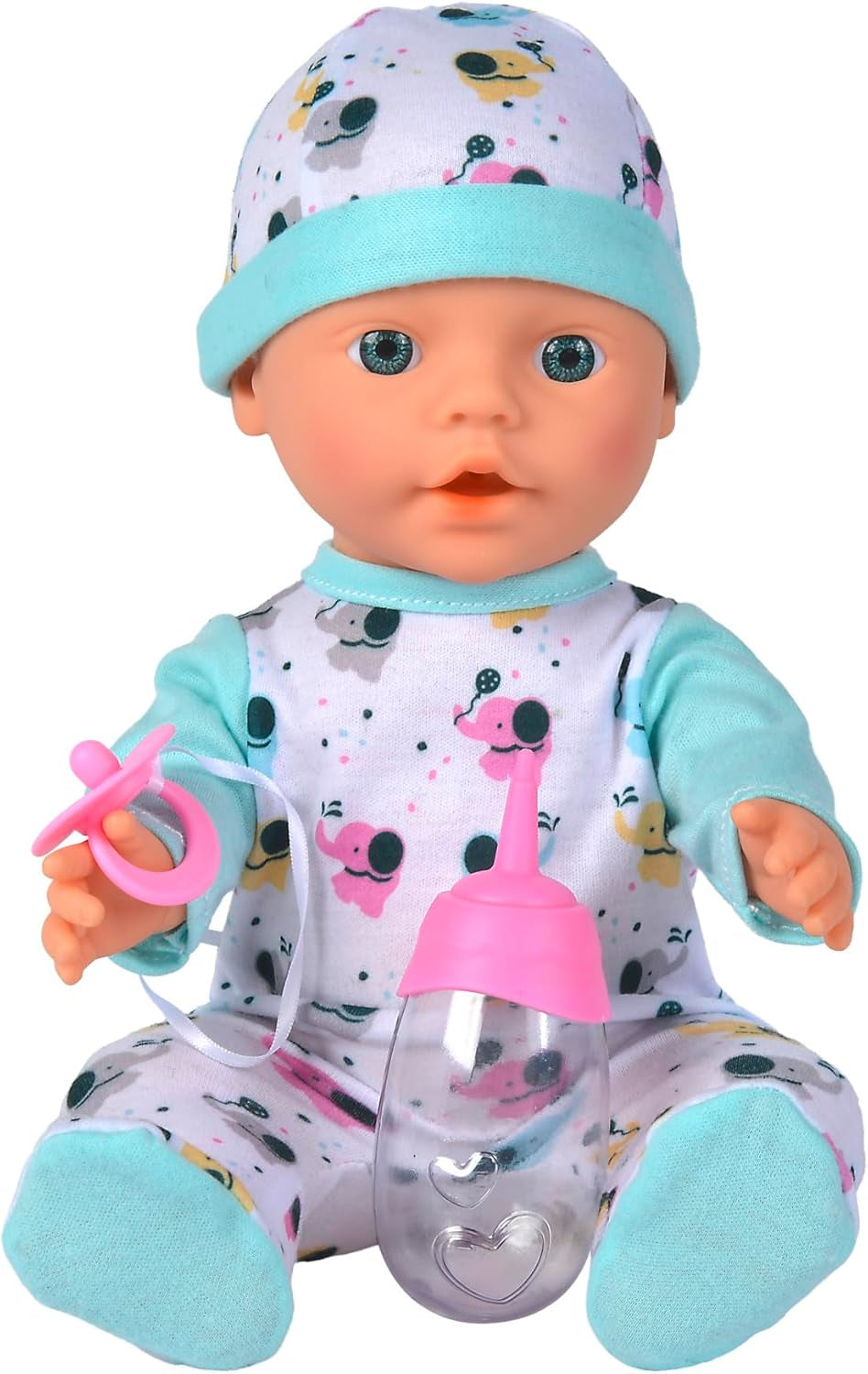 Nieuw geboren baby-olifantje van vinyl met eet- en drinkfunctie, fles en fopspeen, 30 cm, 2 jaar oude poppen Naty Shop