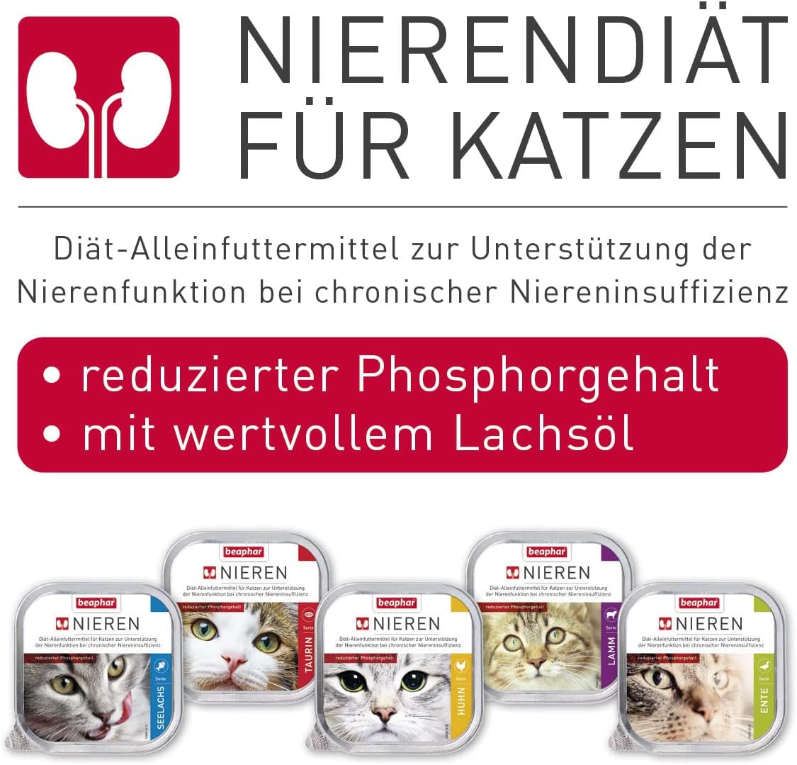 BEAPHAR - Nierdieet met kip - Volledige voeding voor katten met chronisch nierfalen - Ter ondersteuning van de nierfunctie - 100 g