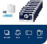 Toiletpapier Tork Kleine rol Wit T4, Advanced, 2-laags, 48 ​​× 200 vel, 472161