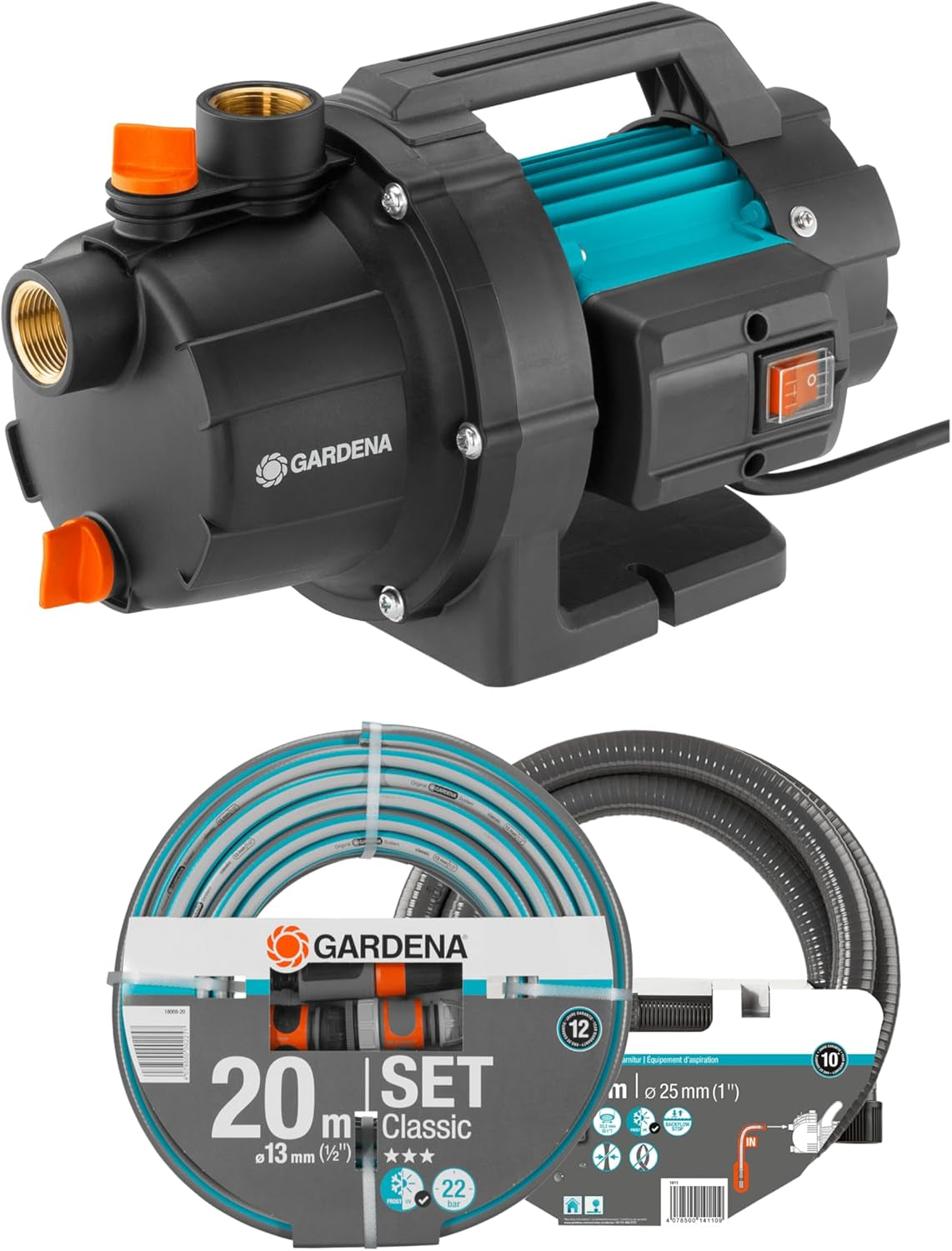 Gardena tuinpompset 09011-47 3000/5, tot 3.000 l/u met slangenset