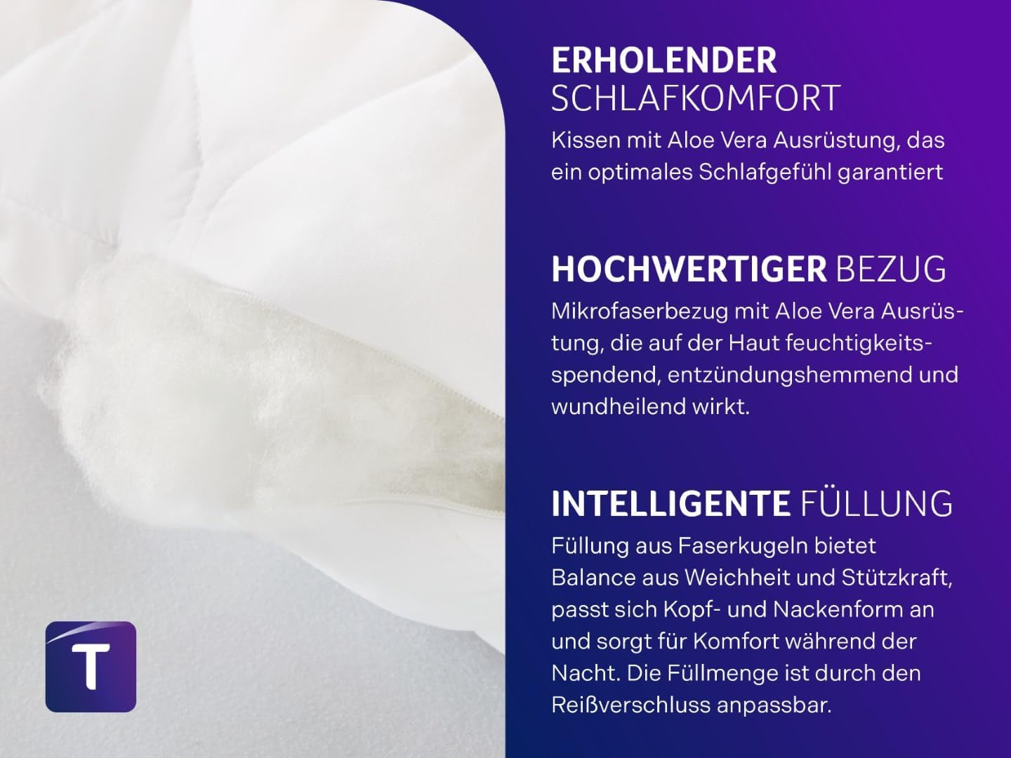 Traumnacht aloë vera kussen met comfortabele fluweelzachte microvezelhoes, 40X80 cm, Oeko-Tex gecertificeerd, geproduceerd volgens de Duitse kwaliteitsnorm Naty Shop standaardkussens
