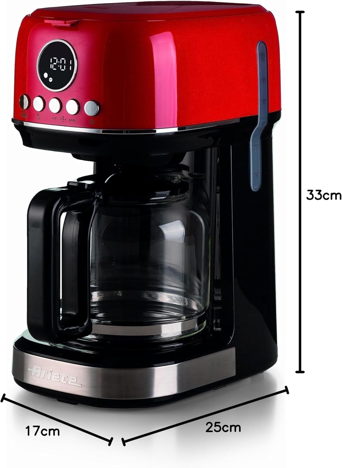 Ariete Moderna 1396 filter-espressomachine voor het zetten van Amerikaanse koffie tot 15 kopjes glazen karaf verwarmingsplaat LCD-display afneembare en wasbare filters wit