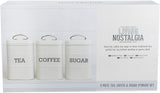 KitchenCraft Living Nostalgia set van 3 voorraadpotten voor thee, suiker en koffie in geschenkdoos, staal, antiek crème, 11 cm x 11 cm x 17 cm, vintage blauwe voedselbewaardozen Naty Shop