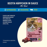 Bozita Pouch Natvoer stukjes in rundvleessaus - 12 zakjes x 85g Graan- en tarwevrij natvoer voor katten - Natvoer voor volwassen katten met 8,5% eiwit en 4,5% vet