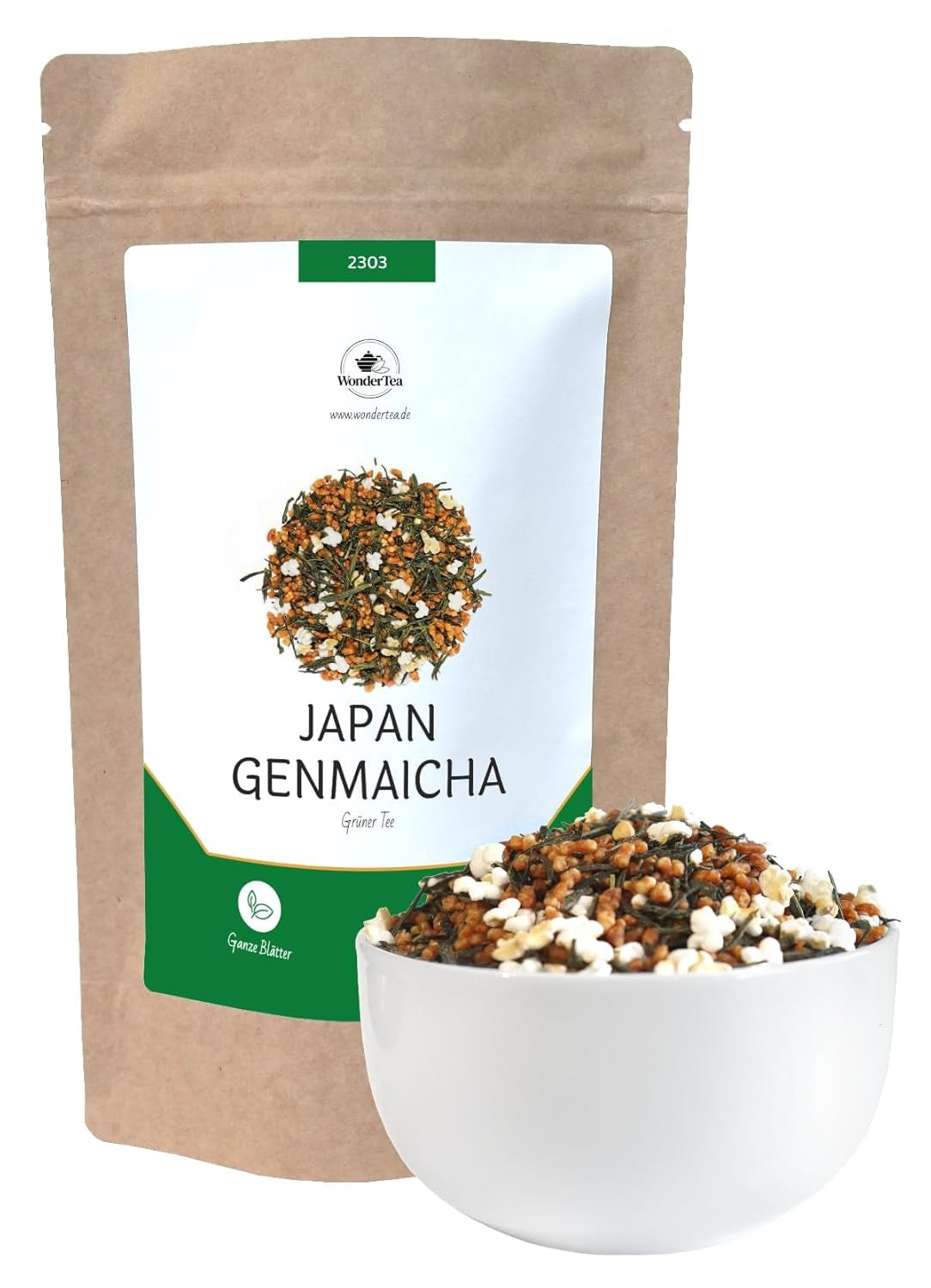 Genmaicha Japanse groene thee met geroosterde rijst, 50% Kagoshima Sencha, premium losse groene thee, traditionele mix, geen toegevoegde smaakstoffen, 100g | Wondertea Japanse groene thee Genmaicha