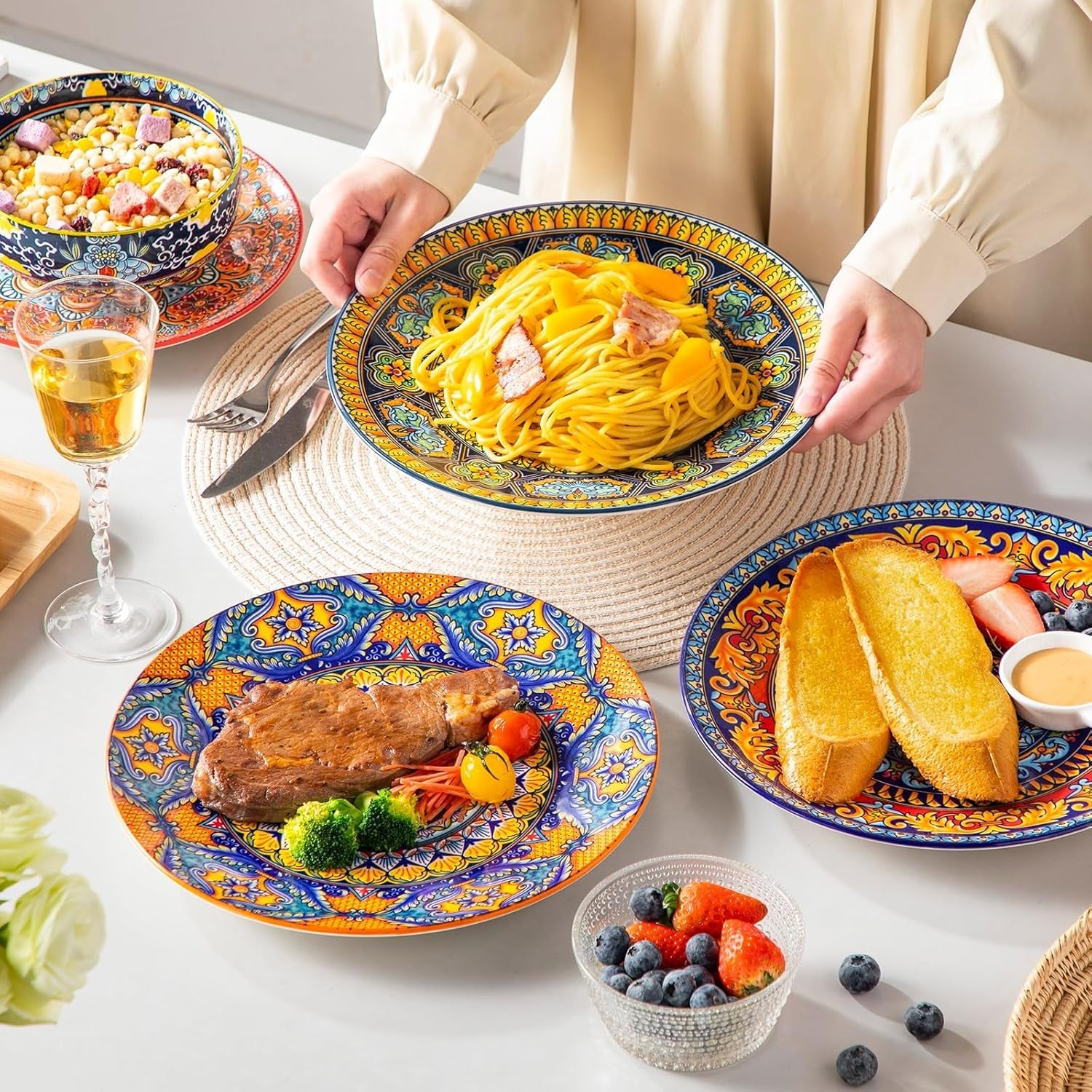 Dinerbordenset voor 6 personen, vancasso KRVI bordenset voor 6 personen, bordenset Ø 27 cm, vaatwasser- en magnetronbestendig, pastaborden, ontbijtborden, taartborden