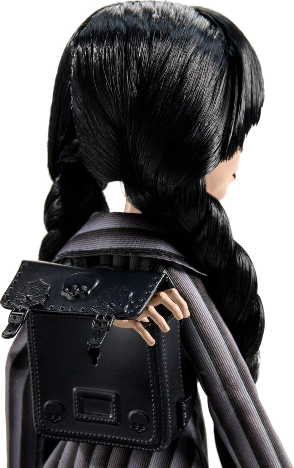 Monster High Wednesday Puppe en Accessoires, Wednesday Addams Sammelfigur in Nevermore Academy Uniform met Eiskaltem Handen en Rugzak, Puppenstandaard, HXJ04