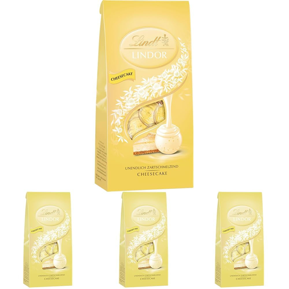 Lindt LINDOR chocolade cheesecake balletjes | Zak van 137 g | Melkchocolade met smeltende cheesecakevulling | Geschenk van chocolade | Geschenk van chocolade | LINDOR 75 jaar (4 stuks)