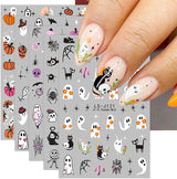 JMEOWIO Nagelsticker Halloween Süßer Geist 9 Blatt Nail Art Sticker Selbstklebend Nagelaufkleber Decoratie Nageldesign Zubehör