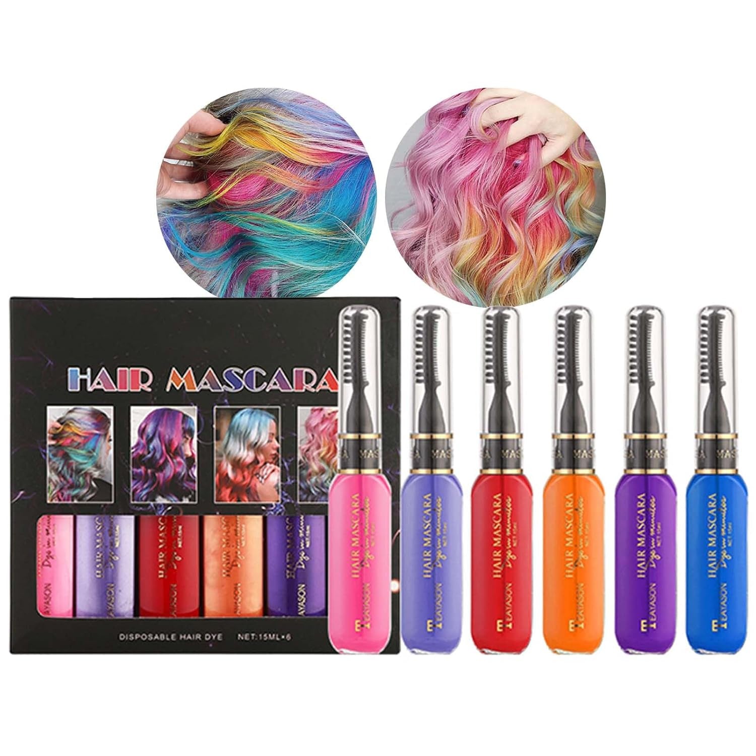 Instant haarverf 6 kleuren Tijdelijke haarmascara voor meisjes en vrouwen Wasbaar haarkrijt Regenboog haarmascara Haarverf voor carnaval Halloween Cosplay Feest Verjaardag (A) Naty Shop Haarverf A 90 Ml (1 pak)