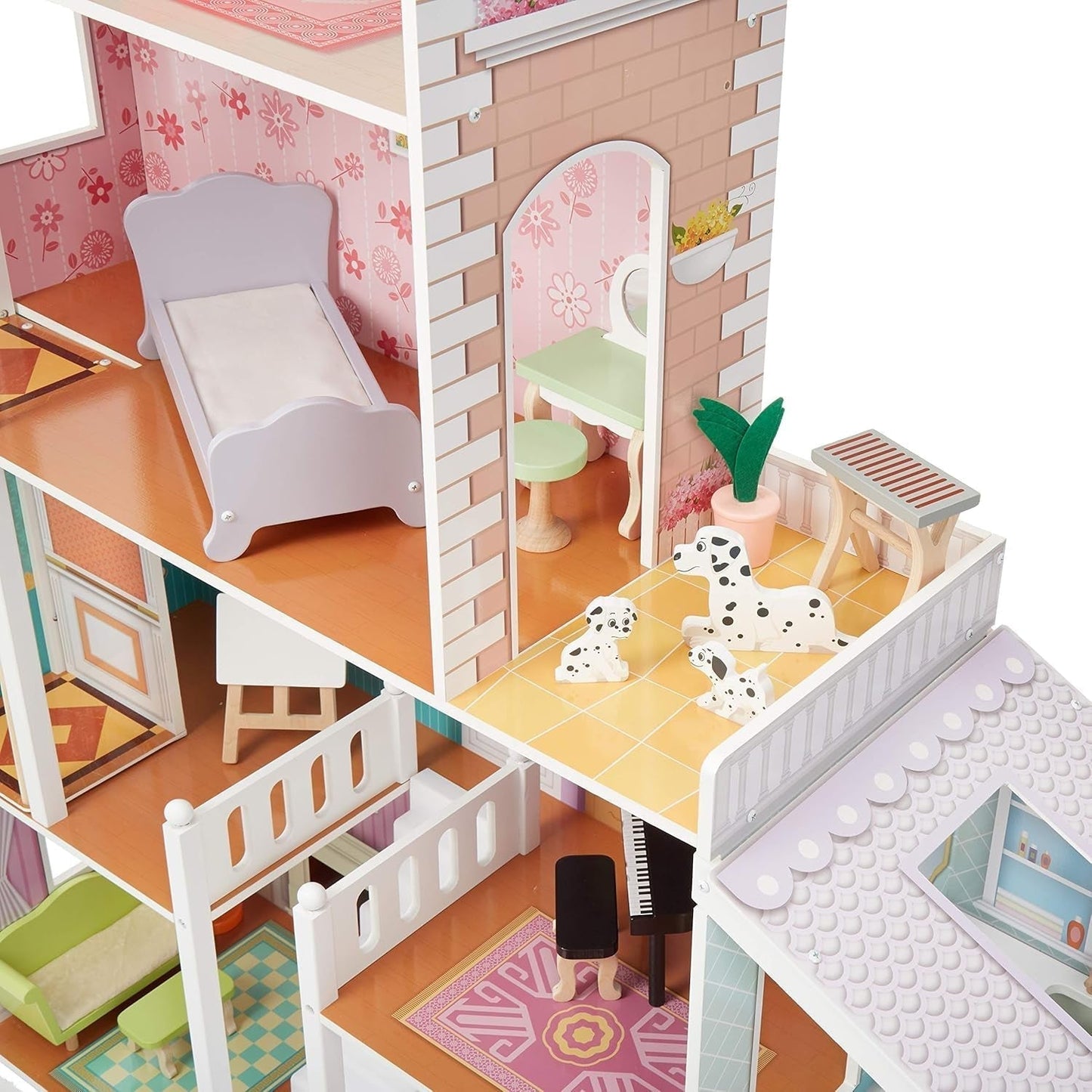 Amazon Basics houten poppenhuis en meubelaccessoires met 4 niveaus voor poppen van 30 cm Naty Shop-poppenhuizen