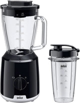 Braun Powerblend 1 JB1050WH - Standmixer met 1,5 L glas-mixaufsatz, Küchenhelfer Zum Zerkleinern, Pürieren & Mixen, Ice-Crush-functie, 2 Geschwindigkeiten, 600 Watt, Wit Bucatarie Naty Shop Schwarz Glas-Mixaufsatz
