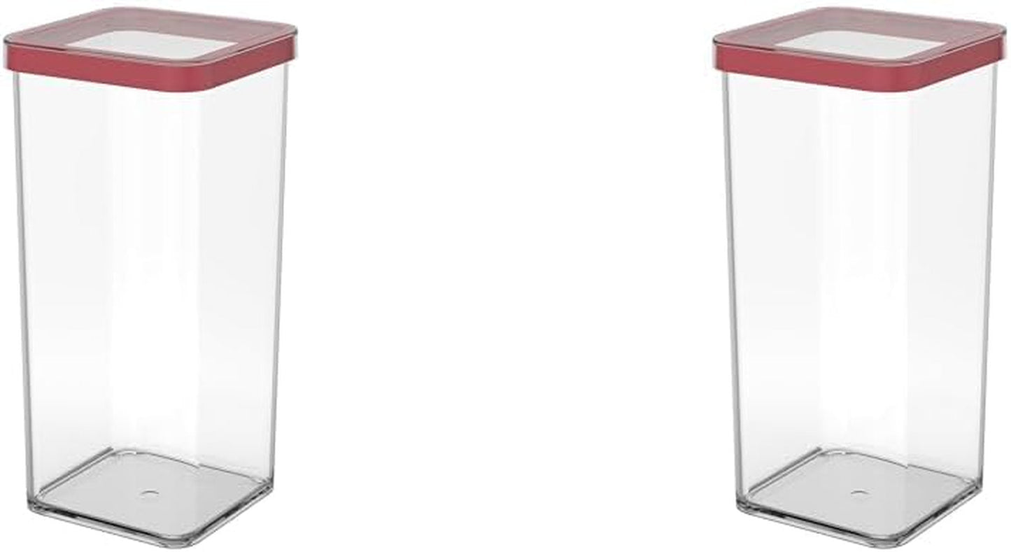 Rotho Loft set van 5 voorraadpotten met deksel, verschillende maten, BPA-vrij voedselplastic (PP), helder/rood, (21,4 x 21,4 x 23,5 cm) Naty Shop voedselbewaardozen 1,5 l (2 stuks)
